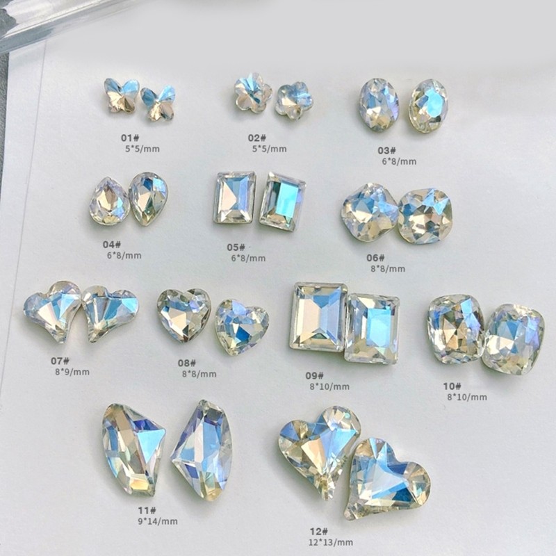 10 Pcs/Set Butterfly Shape Nail Rhinestones Waterdrop Nail Gems Heart Nail Charm