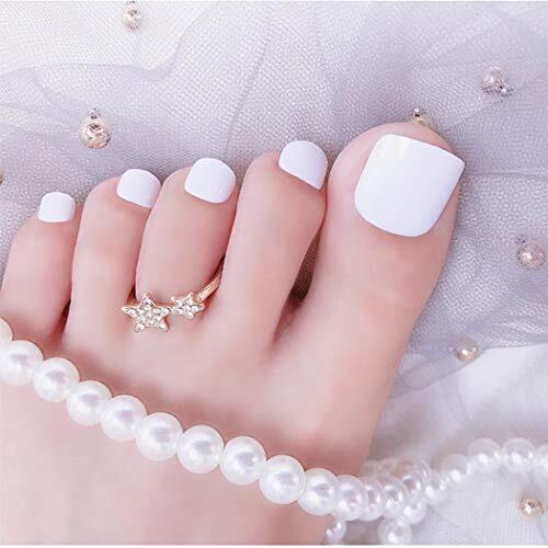 Solid Color Glossy False Toe Nails Bright Fashion Square Short Full White