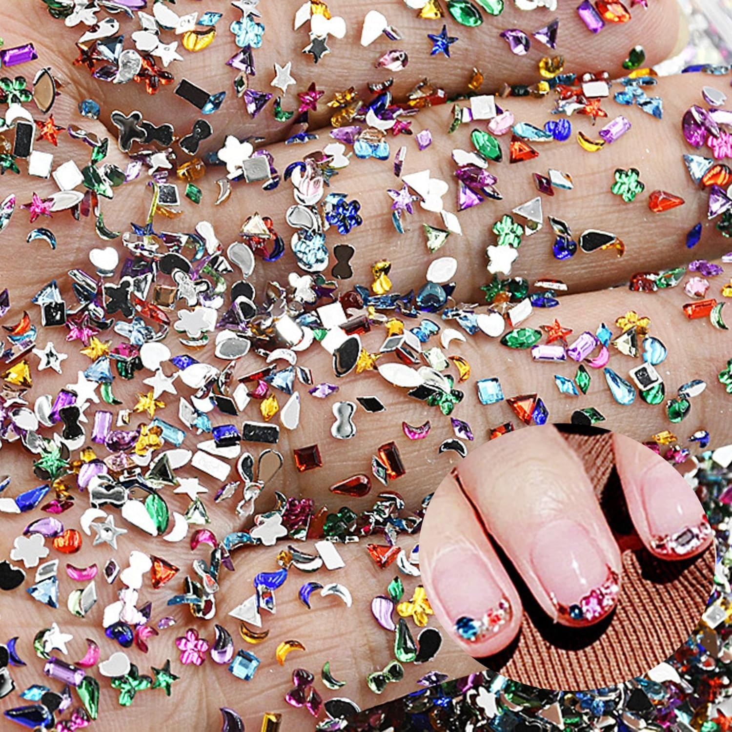 2000 Pcs Mini Rhinestones Nail Art Charms Stars Hearts Flowers Colorful