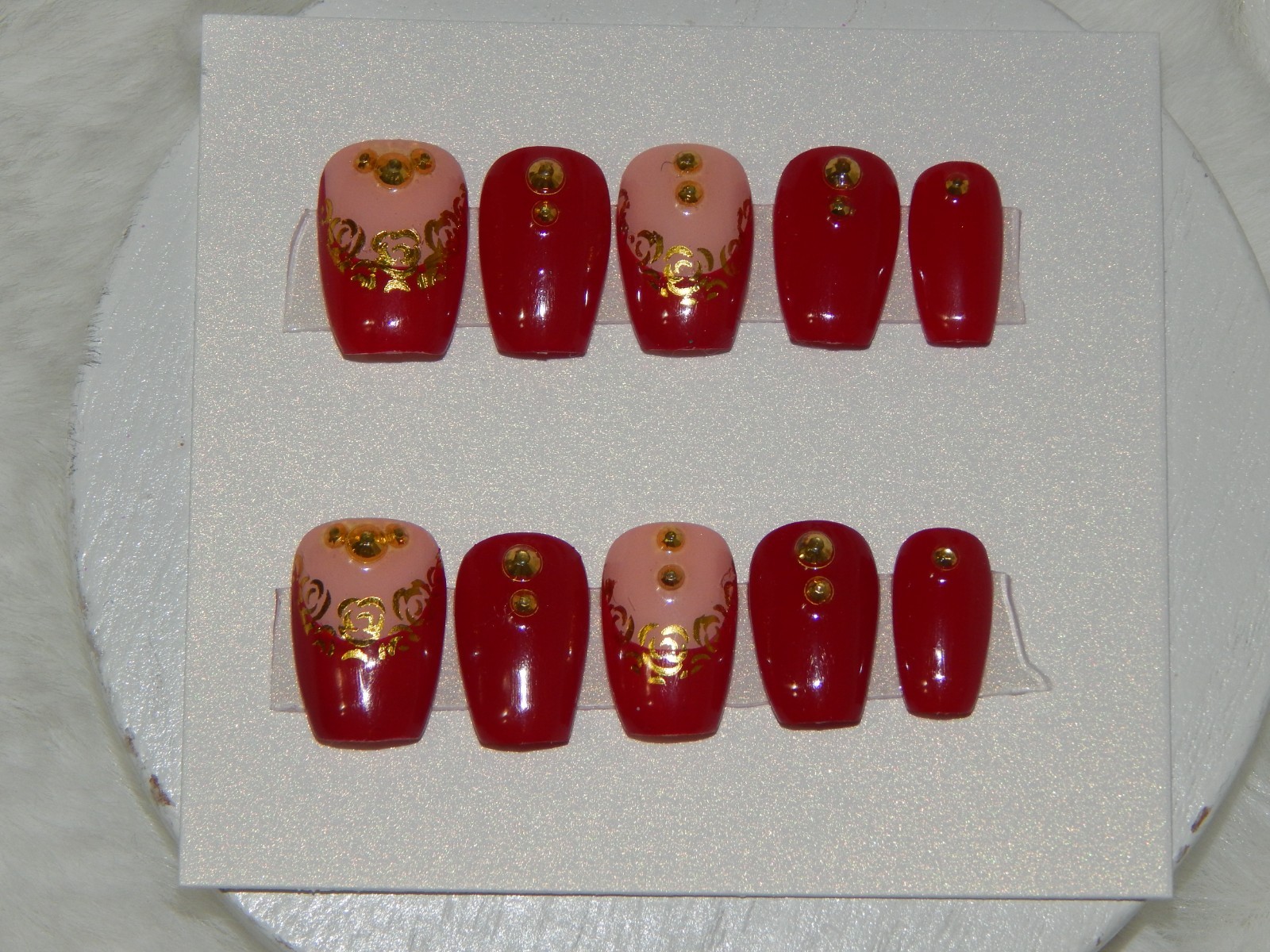 Luxury Handmade Press-On Nails I Reusable I Gold Roses & A Hint I Coffin l Short