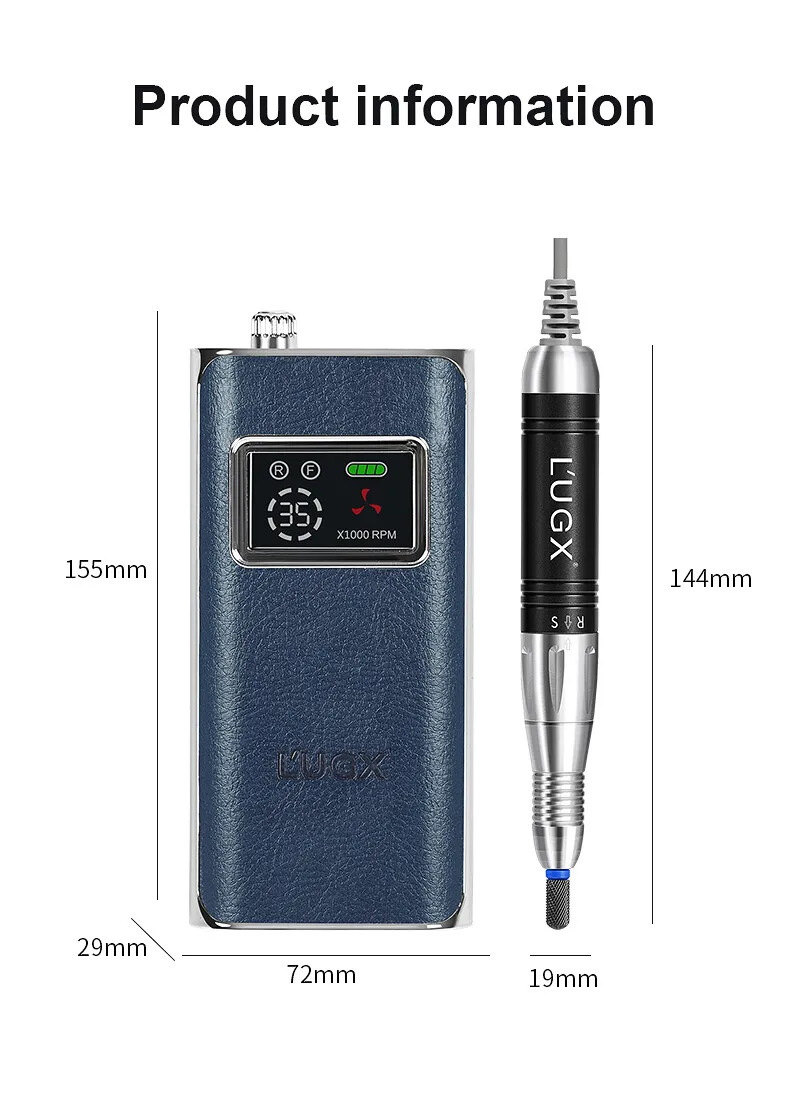 L’UGX Nail Drill Electric File NEW model Microfiber Leather cordless Nail Drill