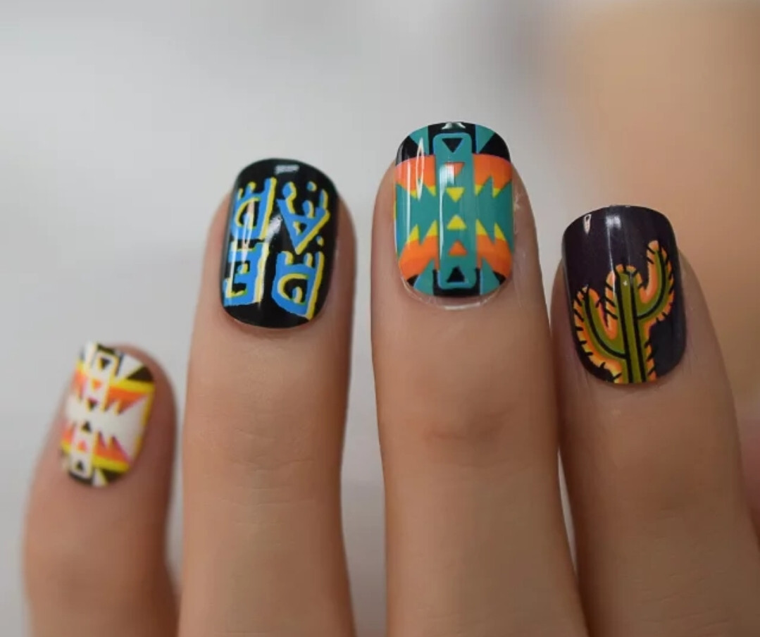 24 Short Press on nails kit w glue harajuku unique funky design black pink green