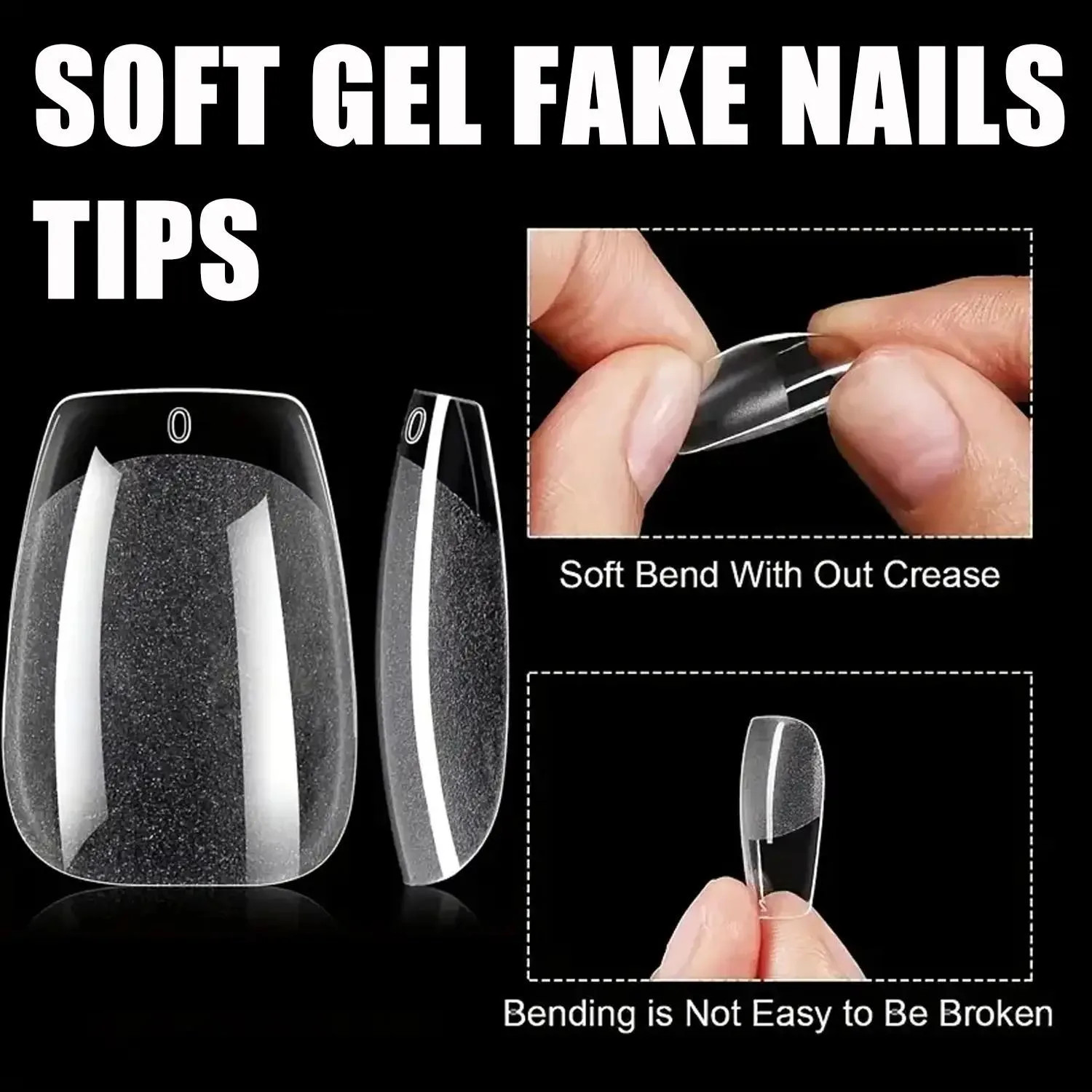 120Pcs Coffin Nail Tips, Half Matte Medium Coffin Soft X Gel Nail Tips Clear Fak