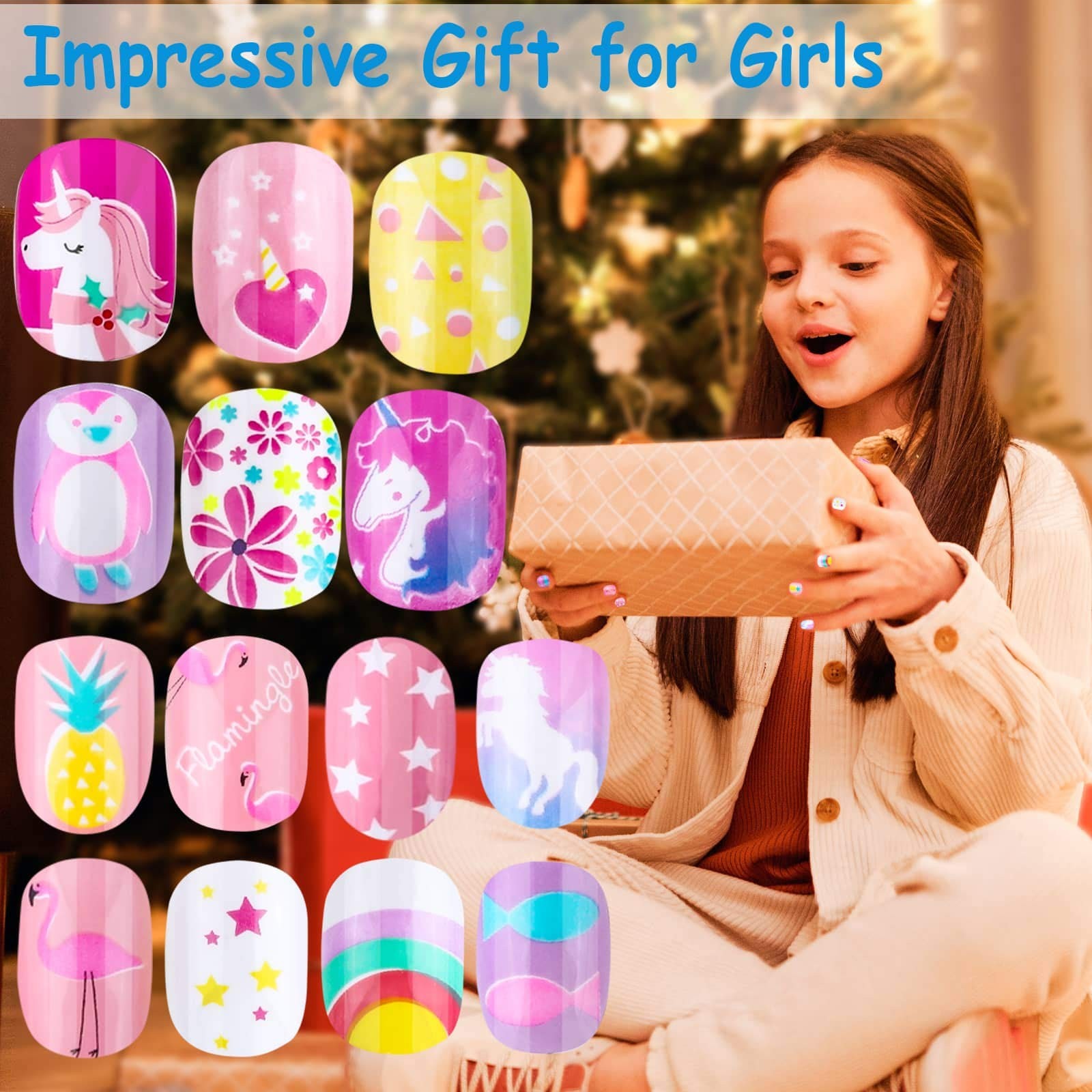 Girls Press On Nails Fake False Acrylic Pre Glued Full Cover Non Toxic 144 PCS R