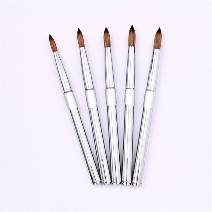 100% Acrylic Kolinsky Nail Brush Silver Metal Handle Size 8-16