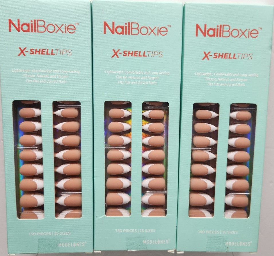 3-Modelones French Tip Press on Nails, 450 Nails 15 Sizes, Almond Color, IVHP