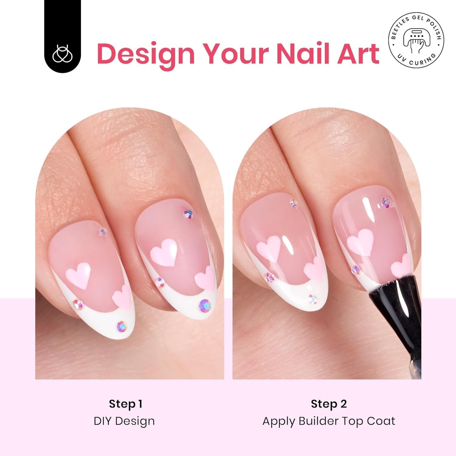 Beetles All-in-One Gel Nail Kit: 224 French Almond Press On Nails & Mini Lamp