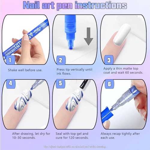 18 Colors Nail Art Pens Set, 3D Gel Nail Polish Pen Water-based Multi-colored