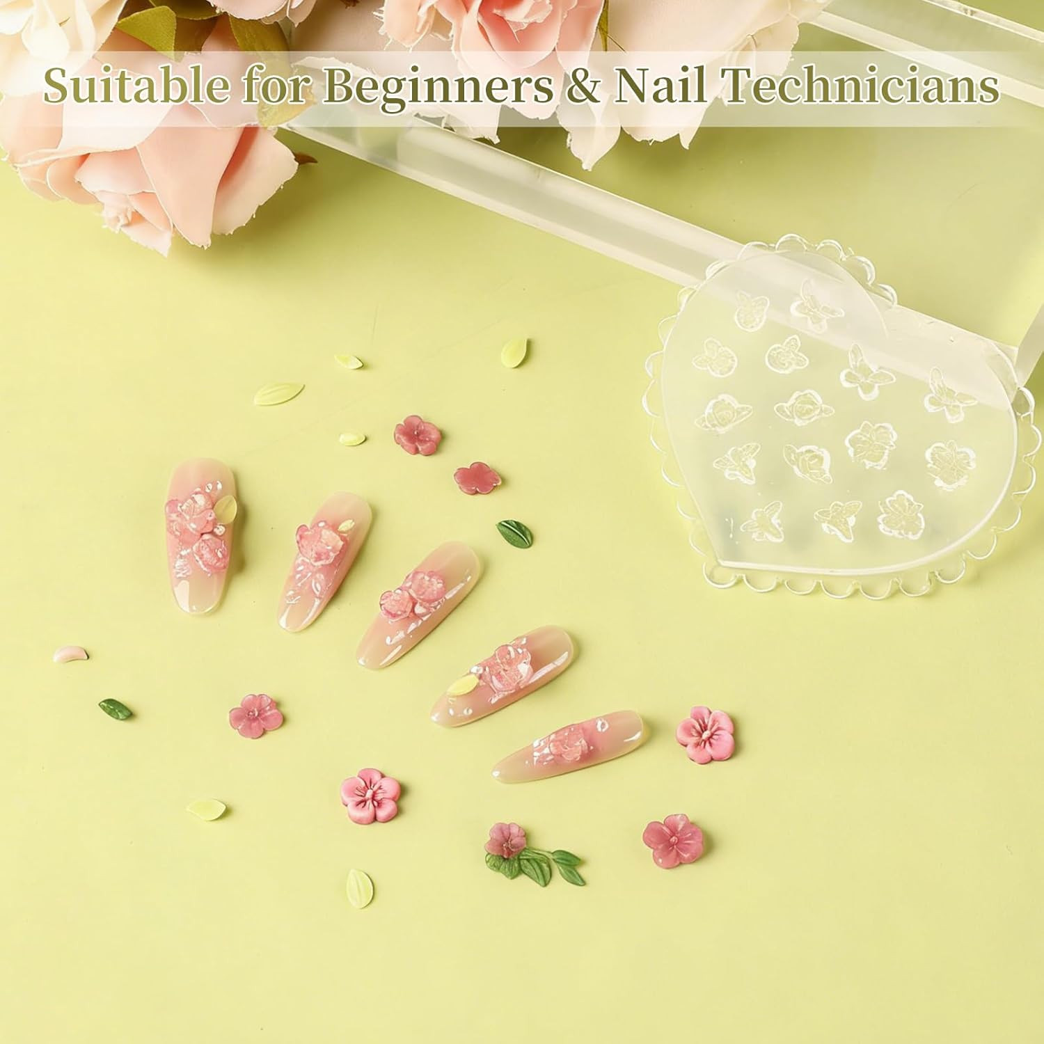 6PCS Silicone Nail Molds, 3D Nail Art Molds with Carving Pen-Multiple Shapes Flo