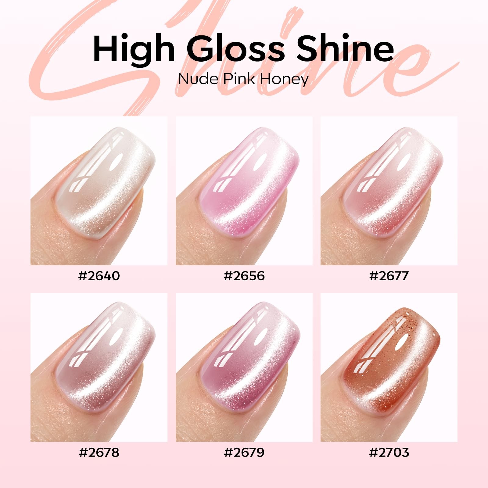 Cat Eye Gel Nail Polish, 6 Colors Nude Gel Polish Pink Glitter Brown with Mag…