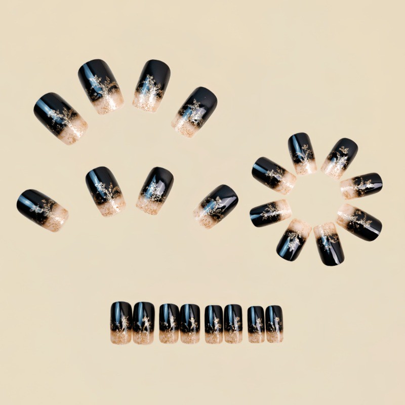 48 Pcs of Black Gold-plated Twisted Branch Fake Nails – Removable Fake Nail Art