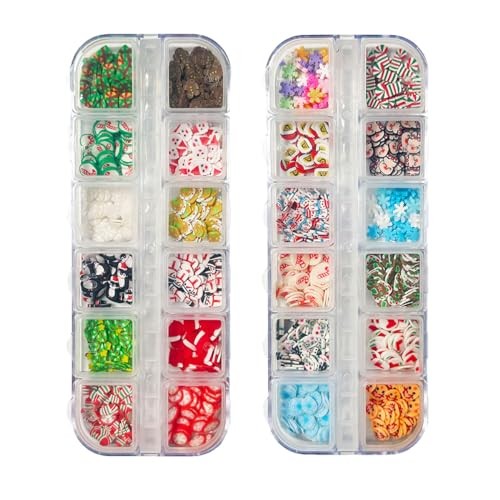 2 Boxes Christmas Nail Art Slices, 3D Xmas Polymer Clay Mini Slices christmas