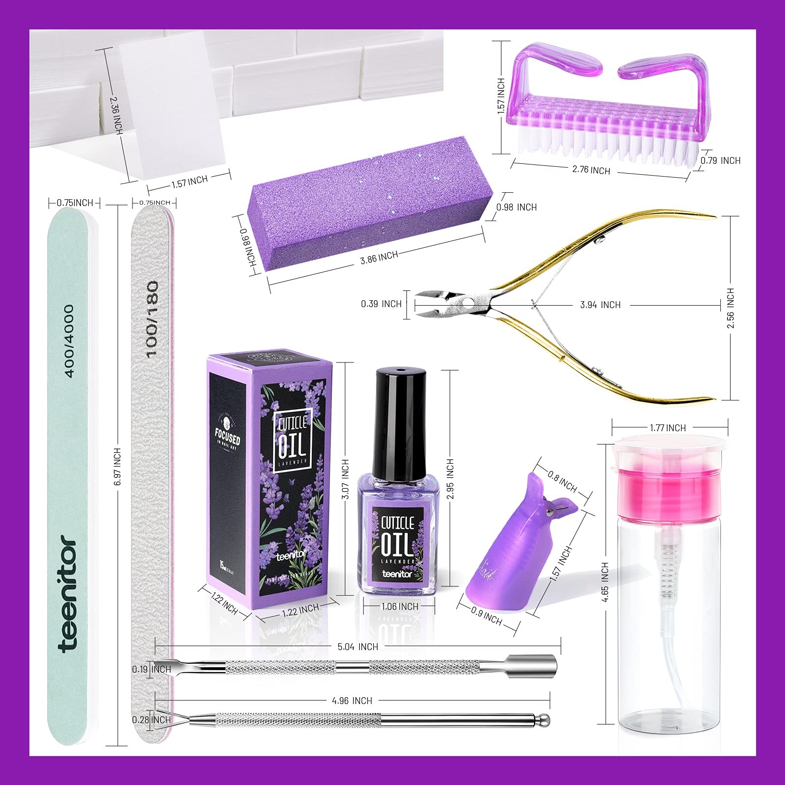 Teenitor Nail Gel Polish Dipping Powder Remover Tools 519 Piece Set, Purple