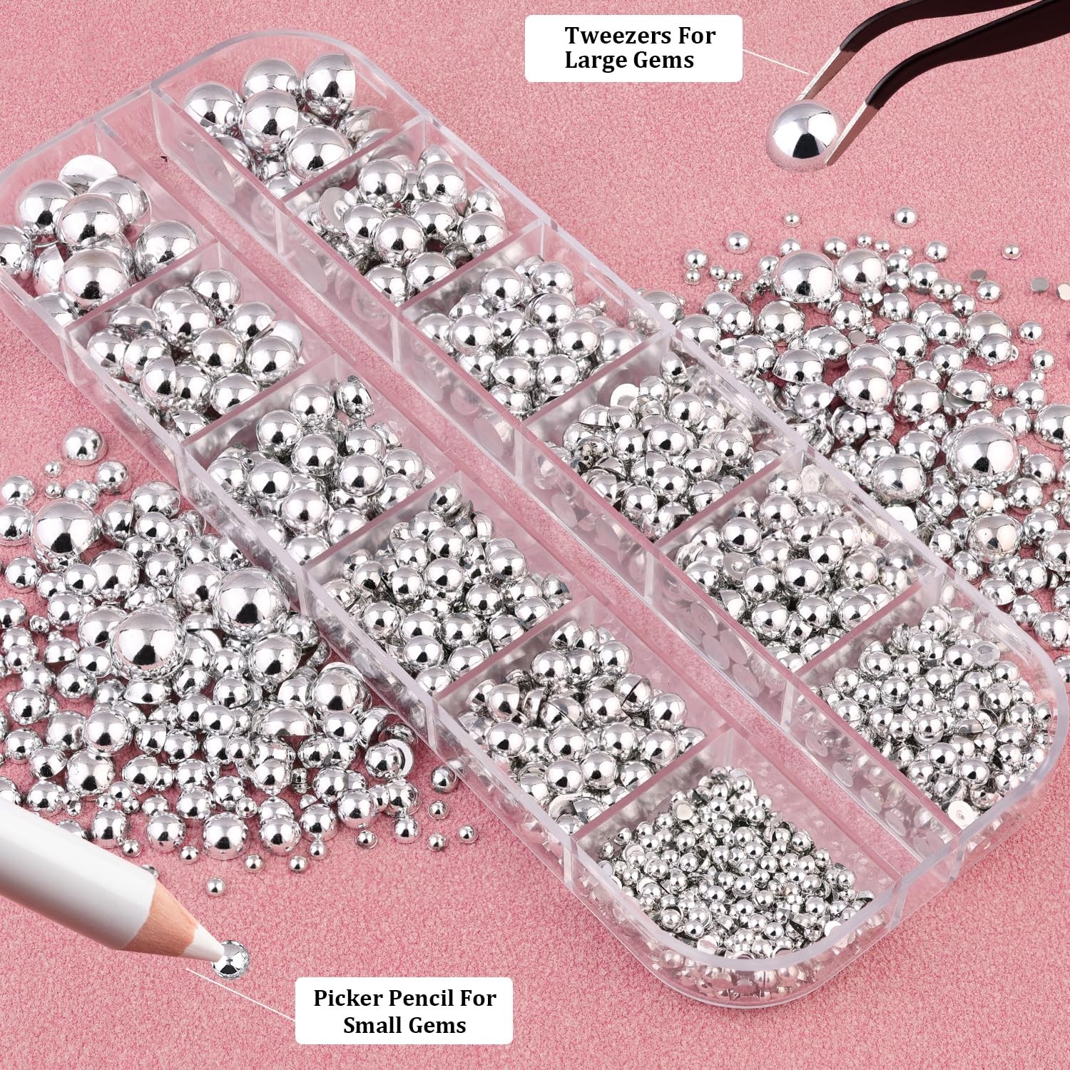 Flatback Nail Pearls Silver Nail Charms and Gems Pearl for Nails