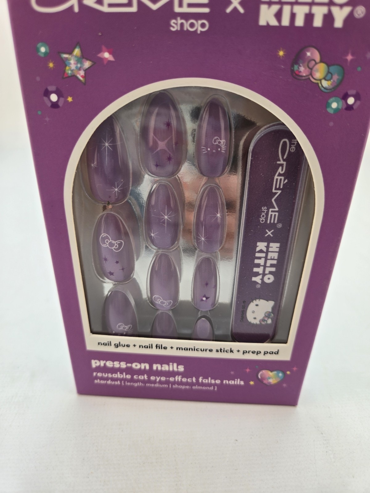 The Creme Shop x Hello Kitty Cat Eye Purple Almond Press On Nails Set Lot of 2