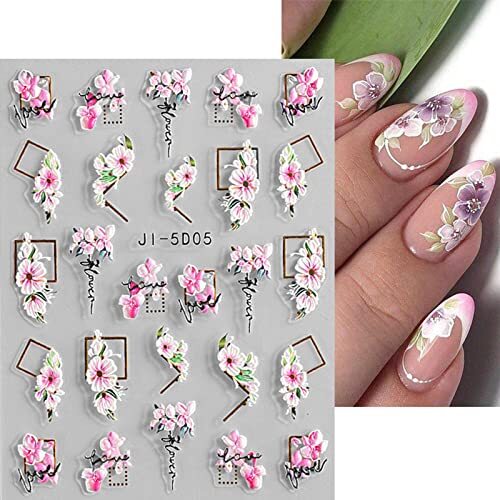 3D Embossed Spring Flower Nail Art Stickers Decals Self-Adhesive Pegatinas