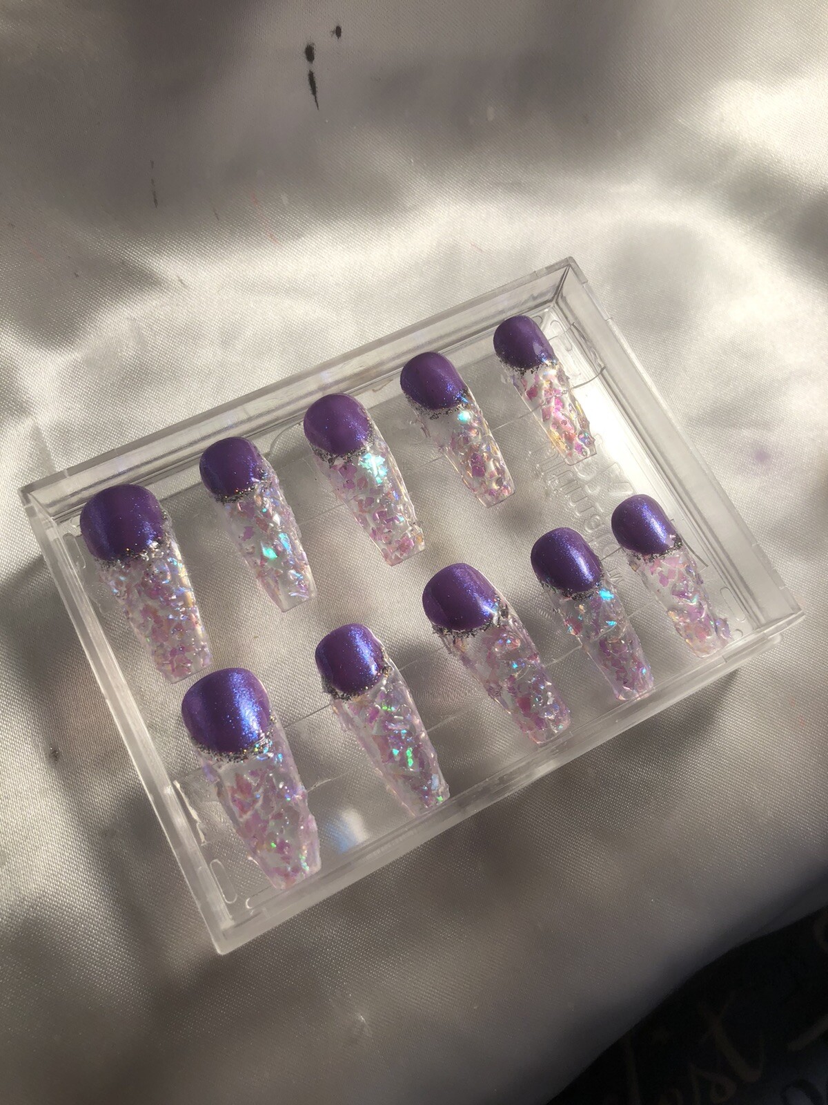 Z NAILZ! Z CLAWZ! Holographic Purple/Clear Alligator Textured Press On Nails