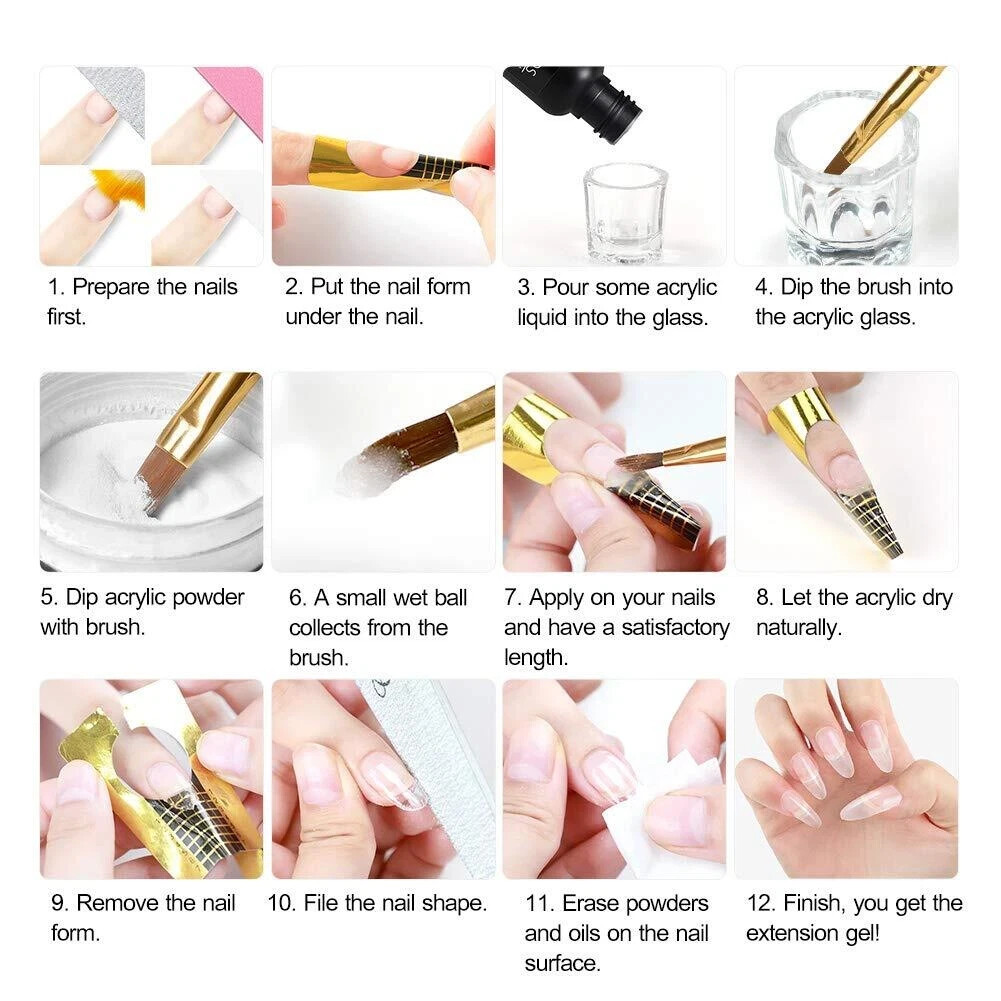 Acrylic Nail Kit Glitter Ez Flow Acrylic Powder Art Manicure Tool Tips Brush Set