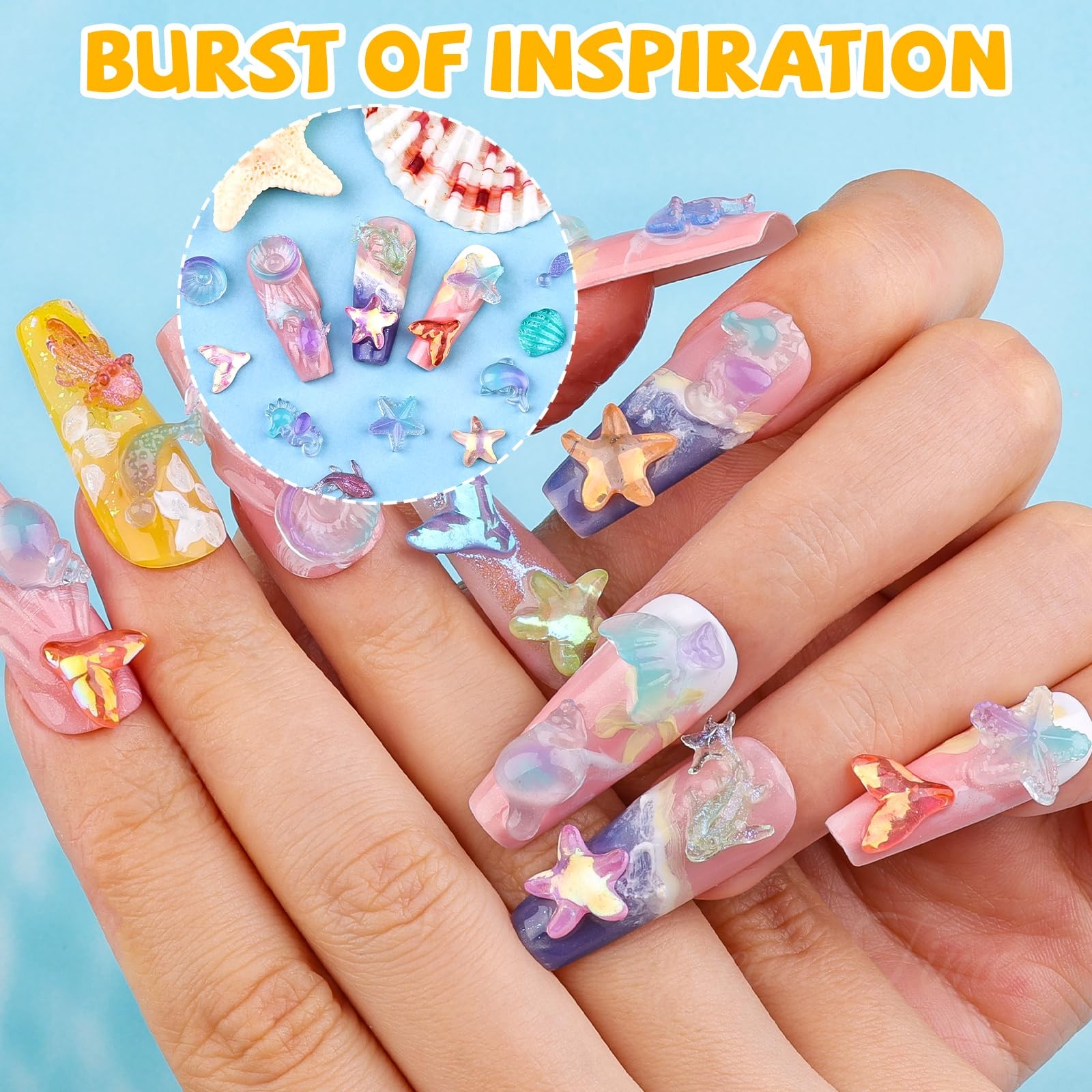 250Pcs Summer Beach Nail Resin Charms Summer Ocean Theme Nail Rhinestones 3D …