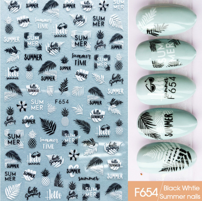 Black White Geometric Leaves 5D Nail Stickers Adhesive Decals Flowers Nail NS5