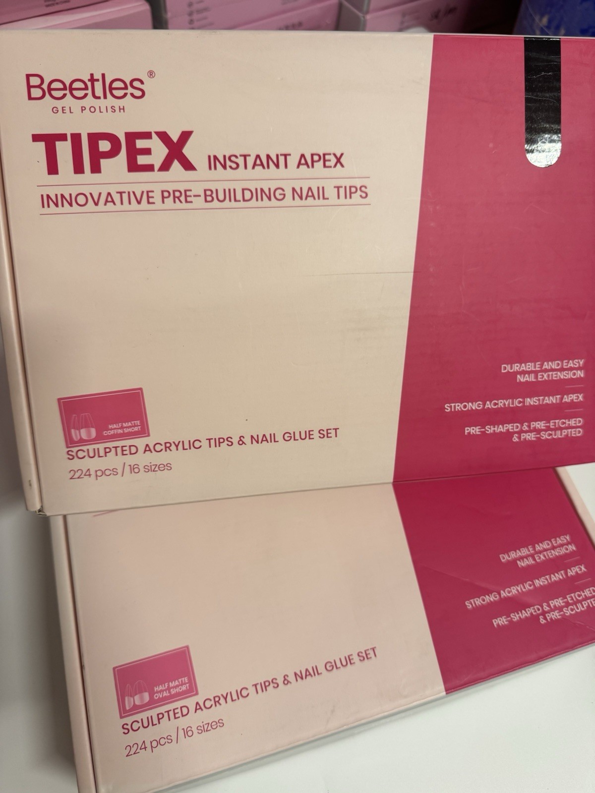 Beetles TIPEX Instant Apex Nail Tips 2 Pack 224PCS Each Coffin+Oval New