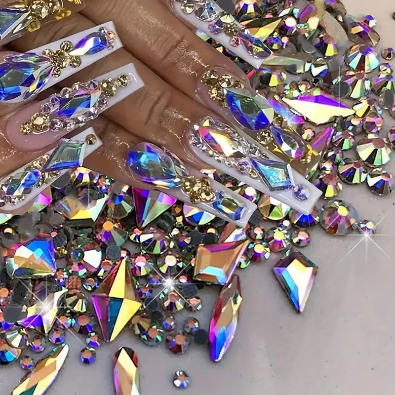 300pcs Round Rhinestone Plus Odd Shaped Large Cubic Black Blue Moon Nail Rhinest
