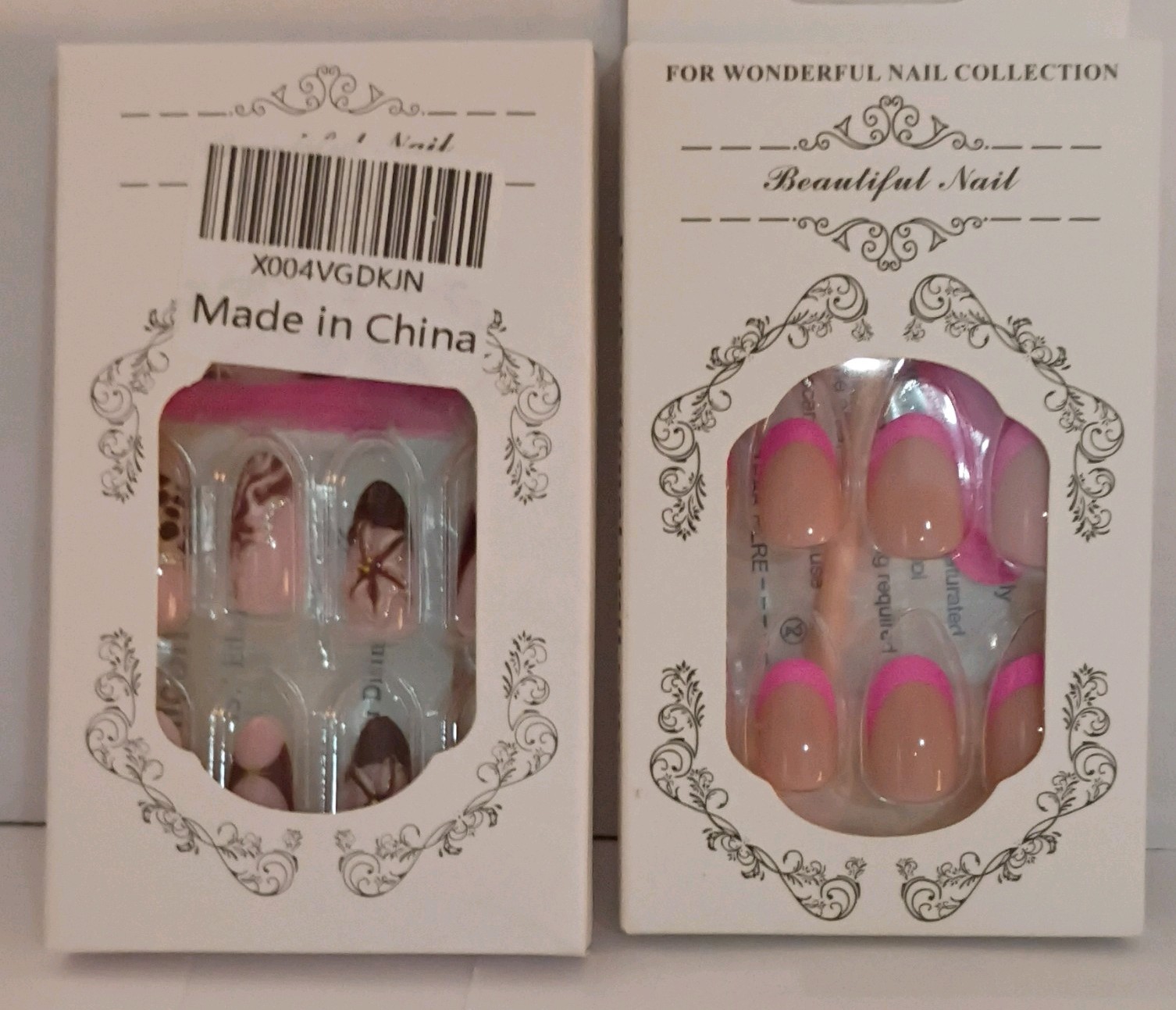 Press-On Nails Pink Nude Oval Medium Glossy Hearts, Lot Of 8
