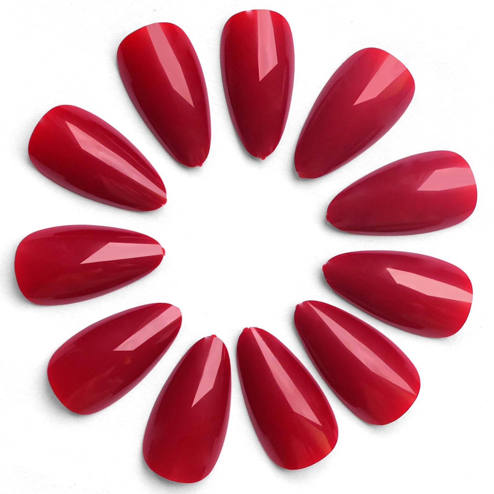 LoveOurHome 240pc Christmas Almond Press on Nails Medium 0-11, Burgundy Red