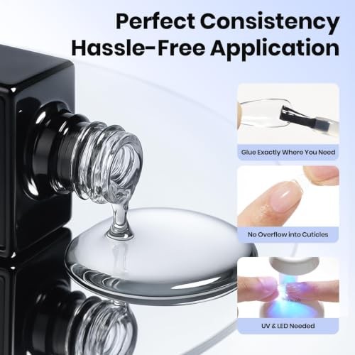 2-Pack Gel Nail Glue for Acrylic Tips UV Clear Self-Leveling 15ml Each