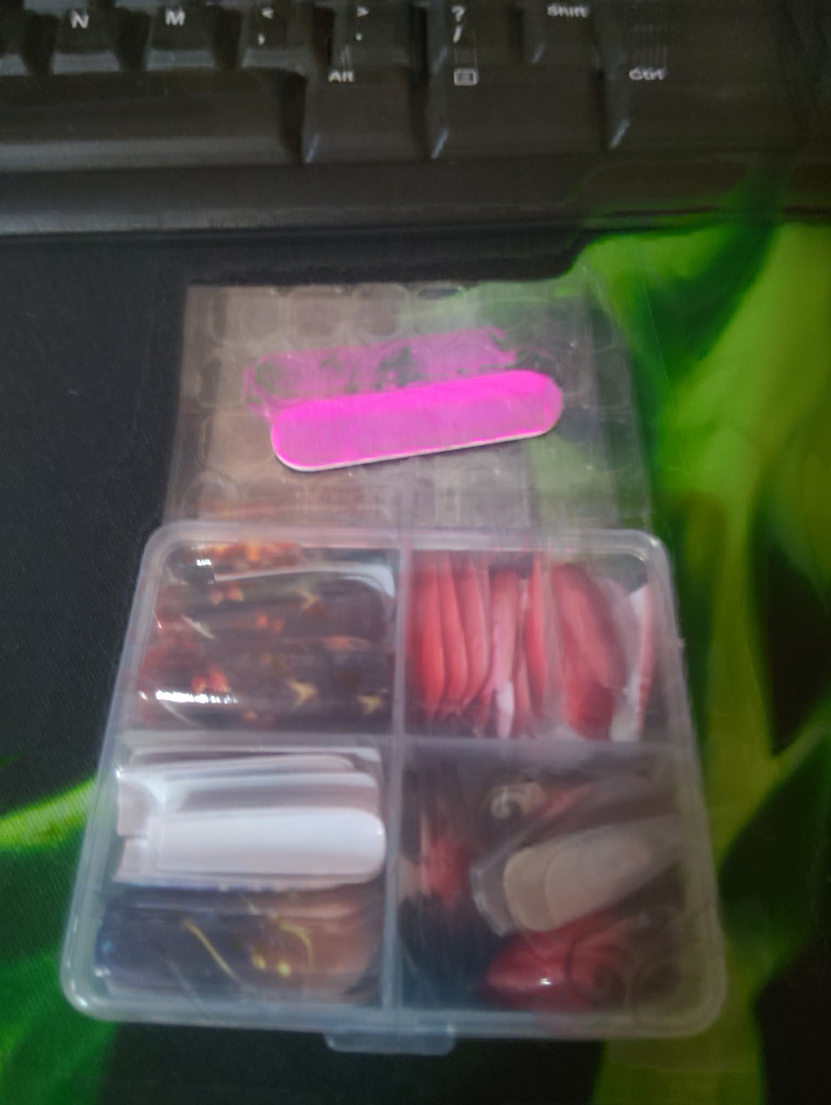 Pre-Designed Plastic Nail Tips Set Multicolor Glitter for Nail Art, With Box