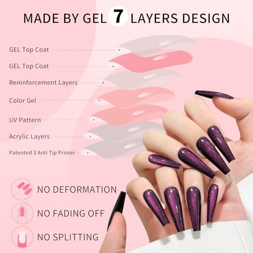 Dark Purple Cat Eyes Press On Nails,12 Sizes – 24 Pcs Soft SK1045-Dark Purple