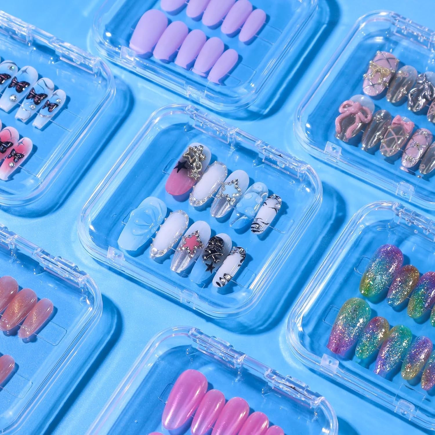 16 Pcs Acrylic Press on Nail Storage Box with Adhesive Double Sided Tape, Pre…