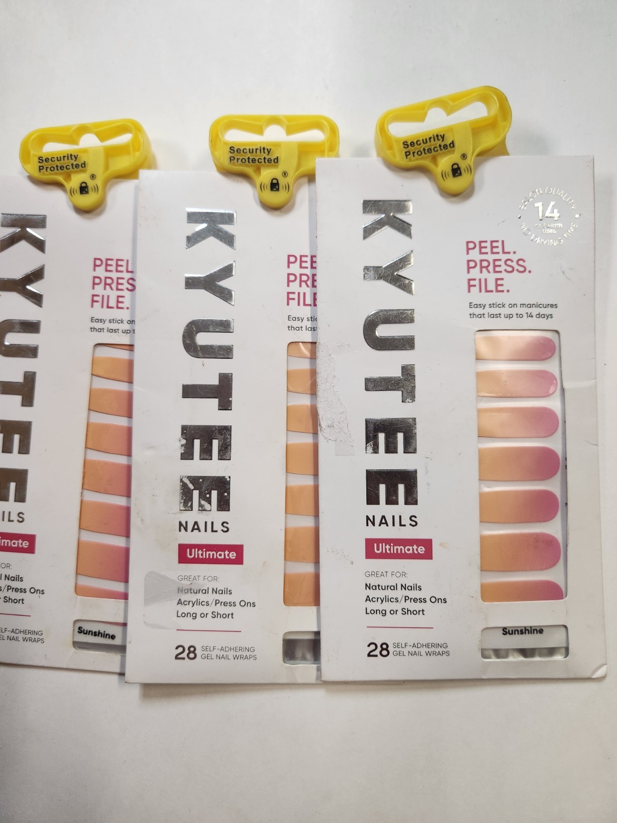 3 Lot Kyutee Nails Peel. Press. File Instant Gel Polish Manicure Sunshine- 28pc
