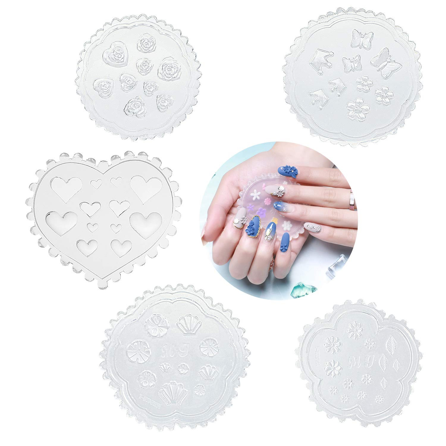 5 Pack 3D Nail Art Mold Silicone Assorted Nail Art Cabochon Decortive Mold Nail
