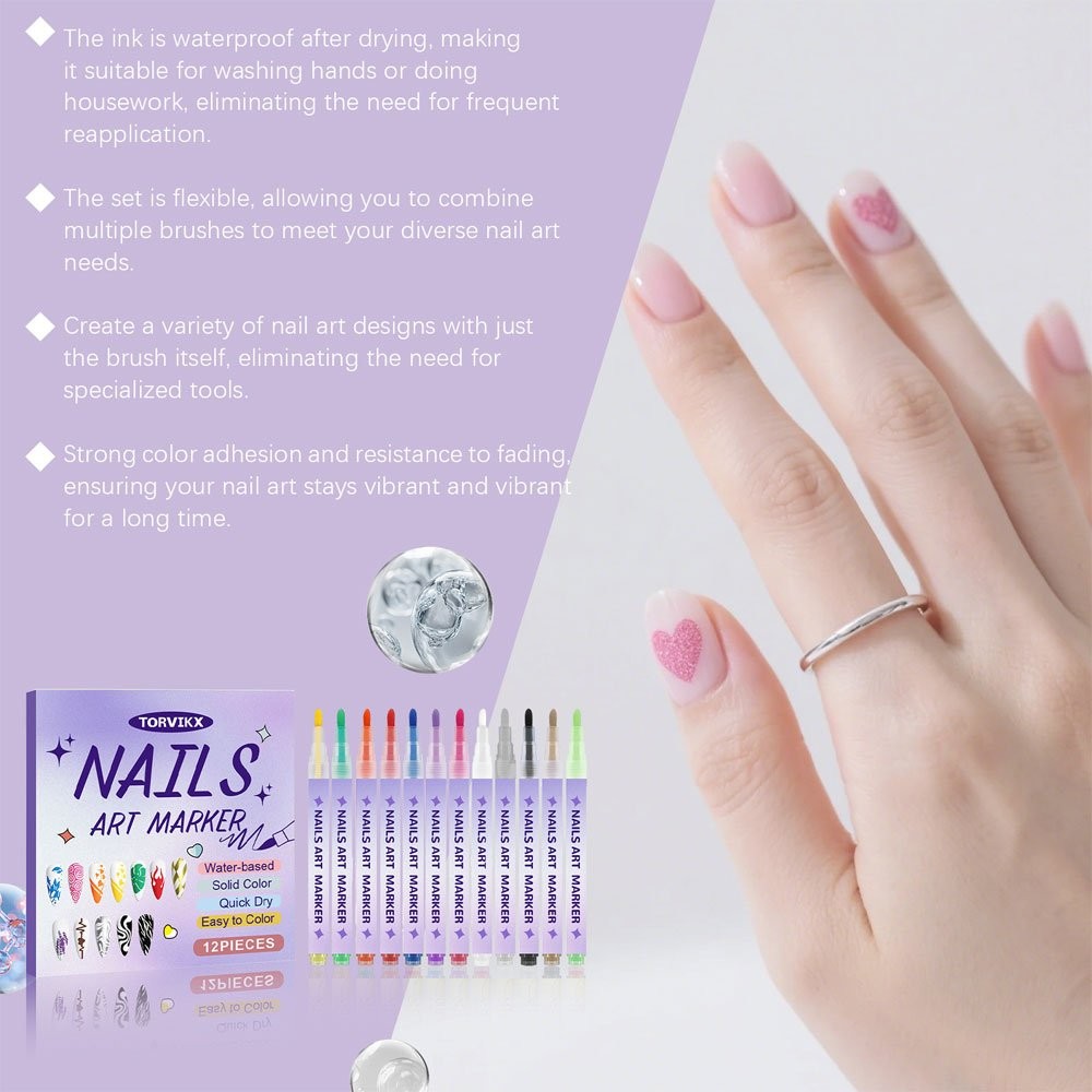 12 Color Nail Art Markers For Gel Nails,Nail Art Pens Set DIY Nail Art Marker JQ