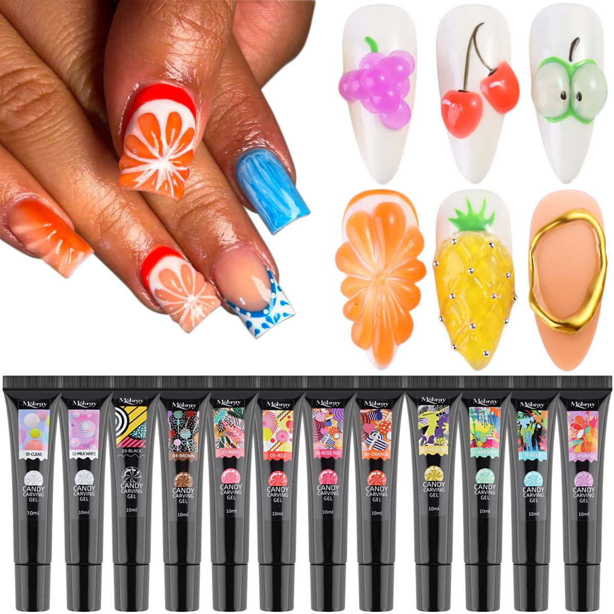 3D Nail Art Sculpting Gel Set, 12 Soft Modeling Colors for Summer Designs
