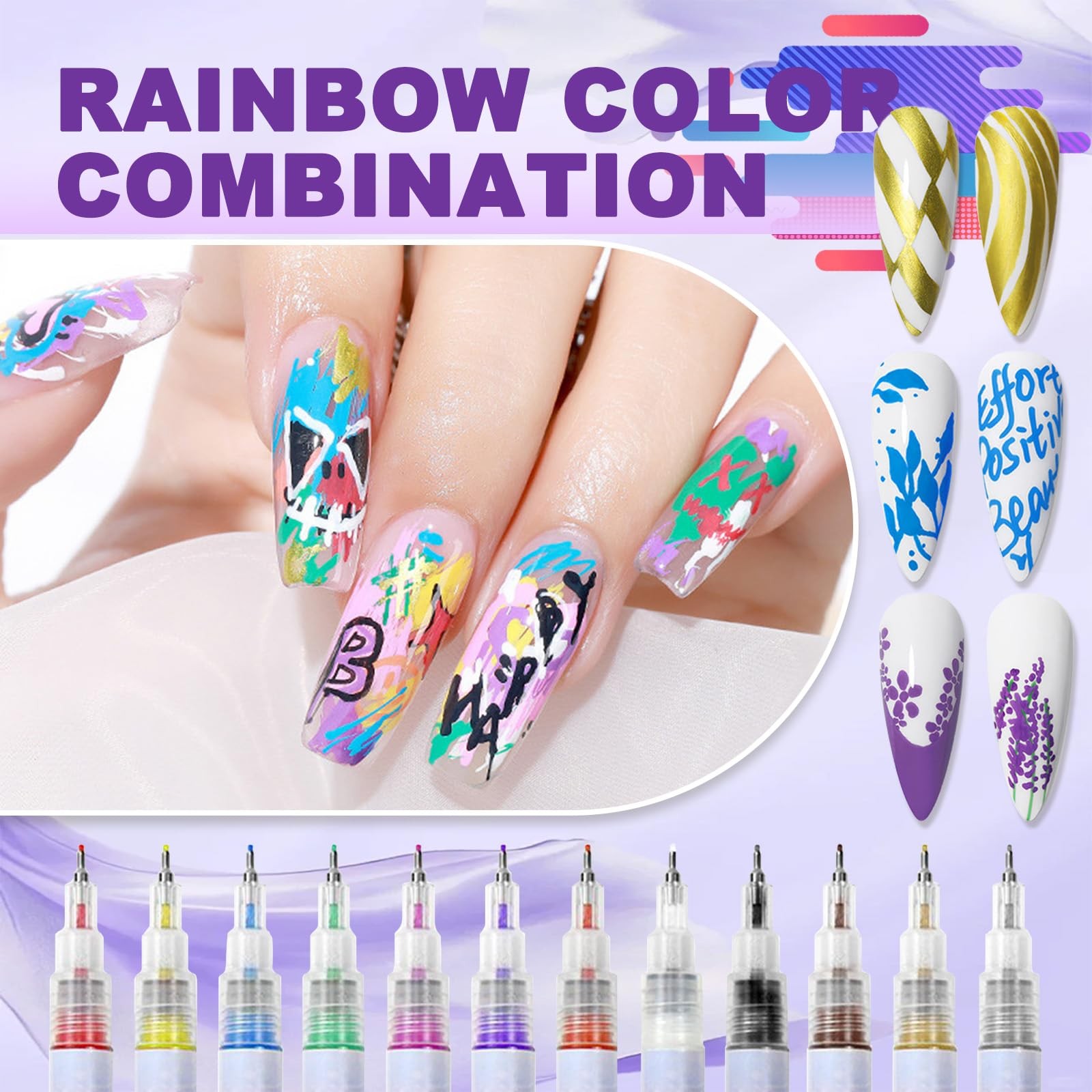 12 Color Nail Art Pens, 0.5 MM 3D Waterproof and Quick-drying for DIY Nails Art