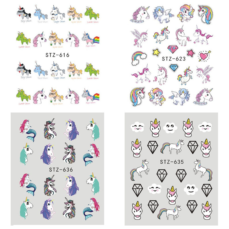 9Pcs Nail Art Water Transfer Sticker Unicorn Mermaid Children Tattoo Decals NS48