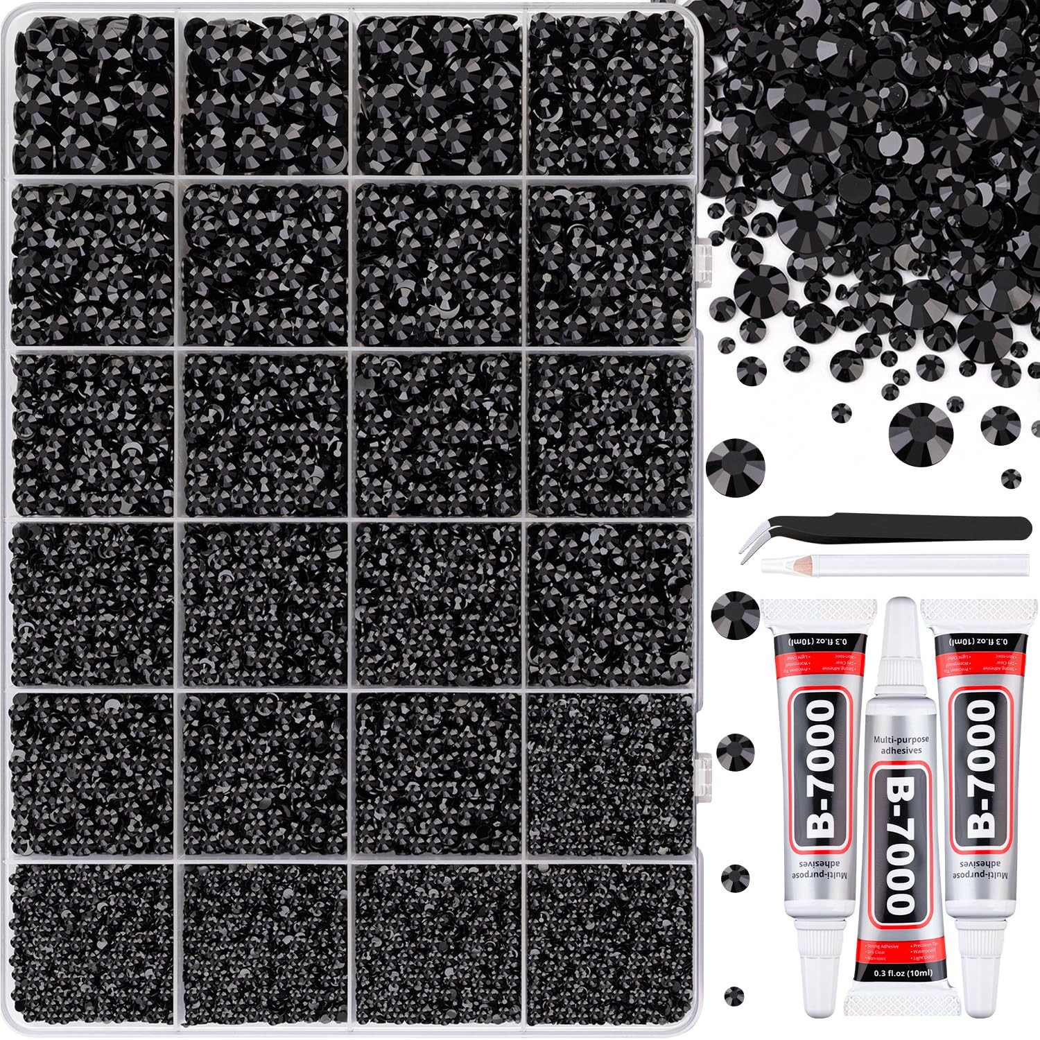 32000Pcs Black Rhinestones for Bedazzling, Flatback Resin Gems Crystal