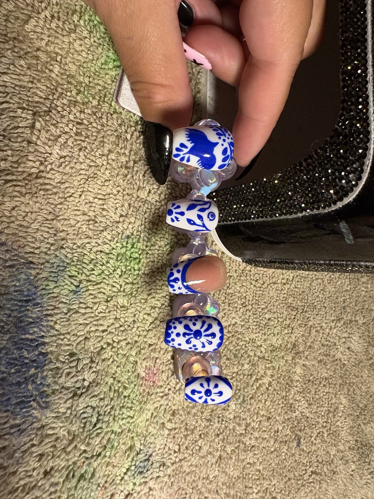 Cute china print pattern reusable press on nails