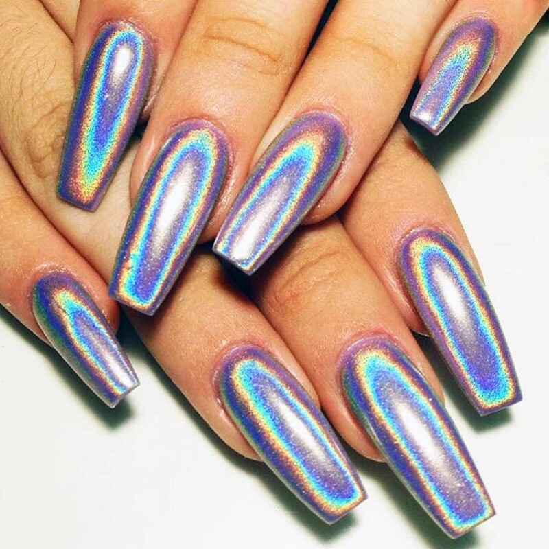 Unicorn Nail Holographic Powder Silver Rainbow Glitter Ultra Fine Sparkle Effect