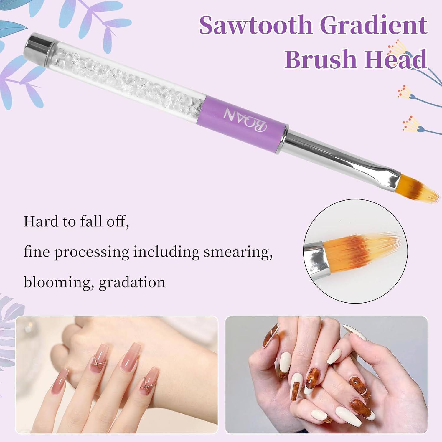 Ombre Nail Art Brush with Rhinestone Handle for Gel Gradient & Line Design