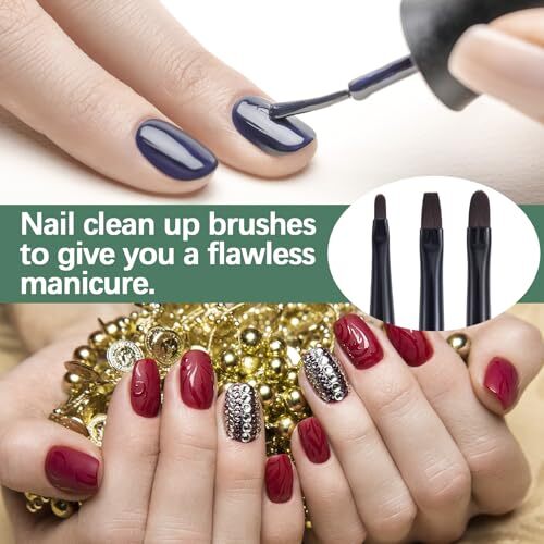3PCS Nail Clean Up Brushes, Green Nail Art Polish Remover Pens, Cleaning