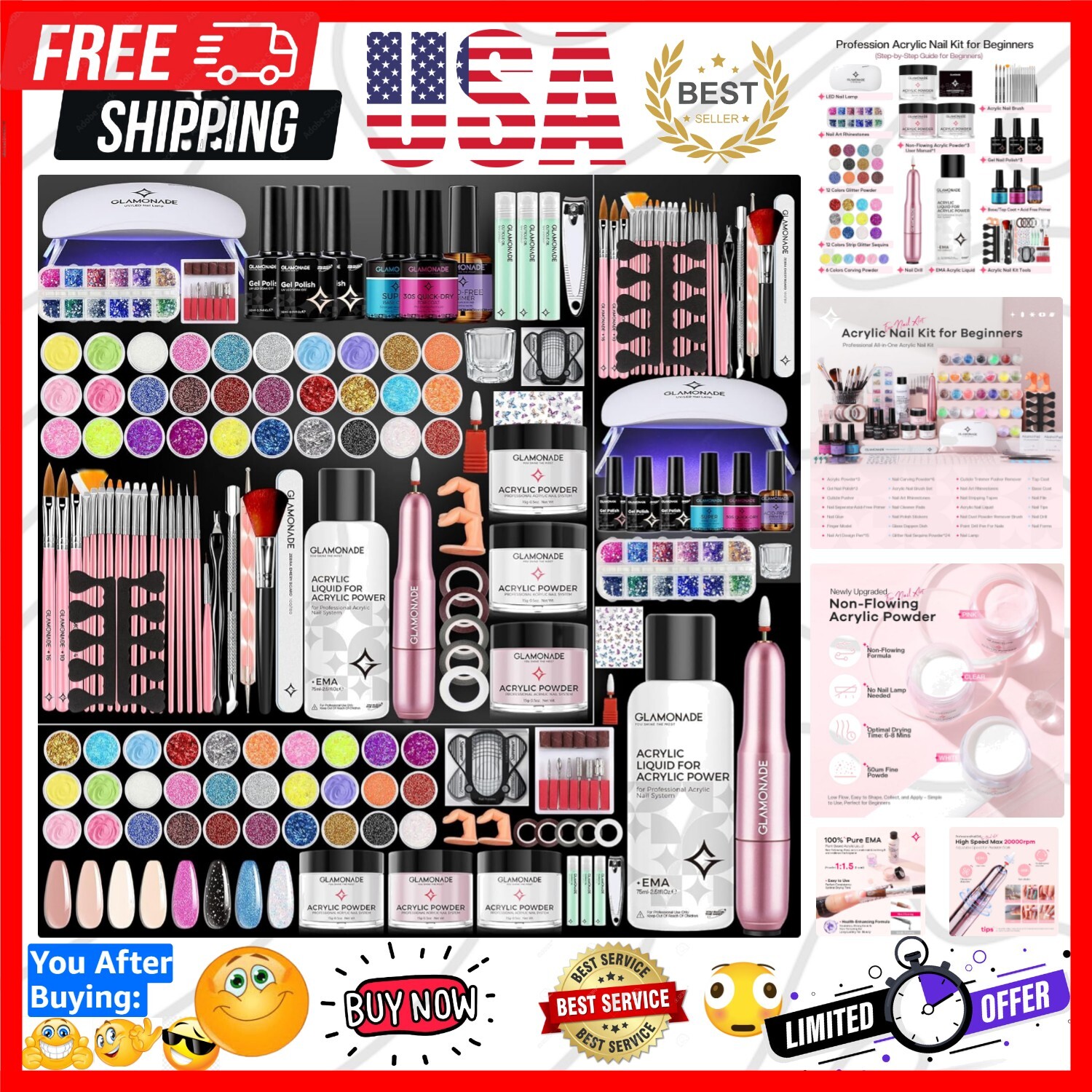 Acrylic Nail Kit for Effortless Manicures: Includes Drill & Brushes