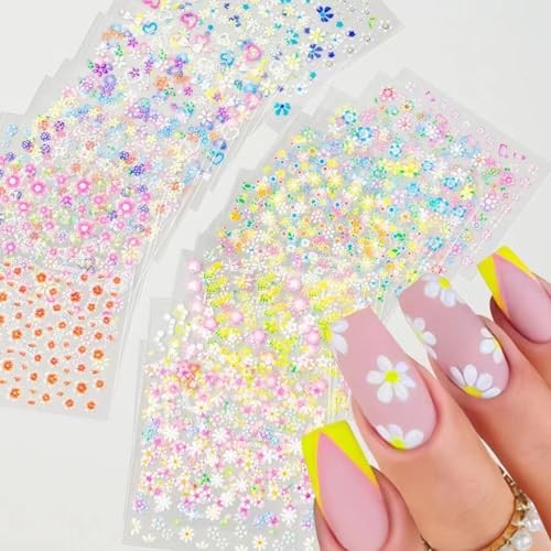 30 Sheets Flower Nail Stickers – Spring/Summer Nail Art Decals, 3D Self