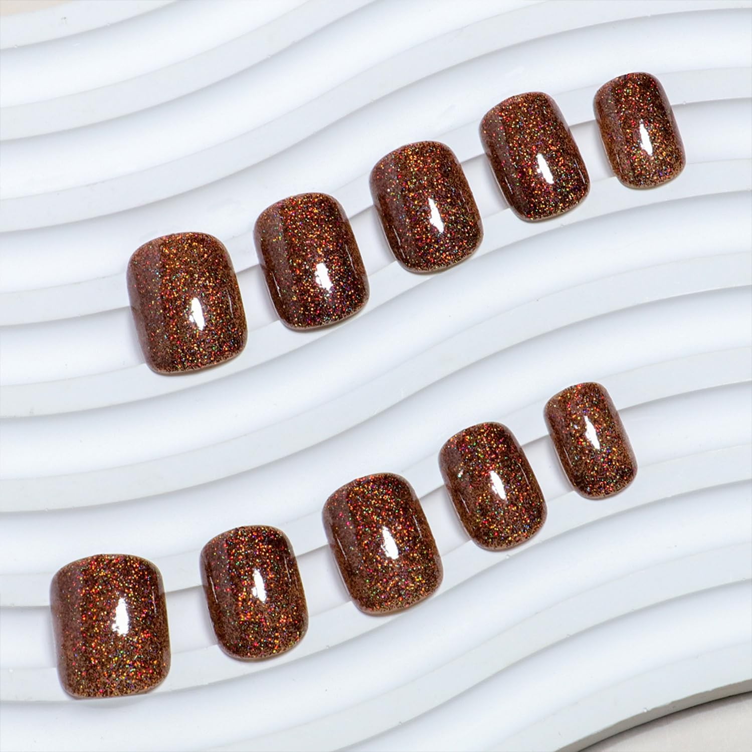 Tyuimhx Brown Press on Nails Square Short 0.04 Fl Oz (Pack of 24), Multicolor