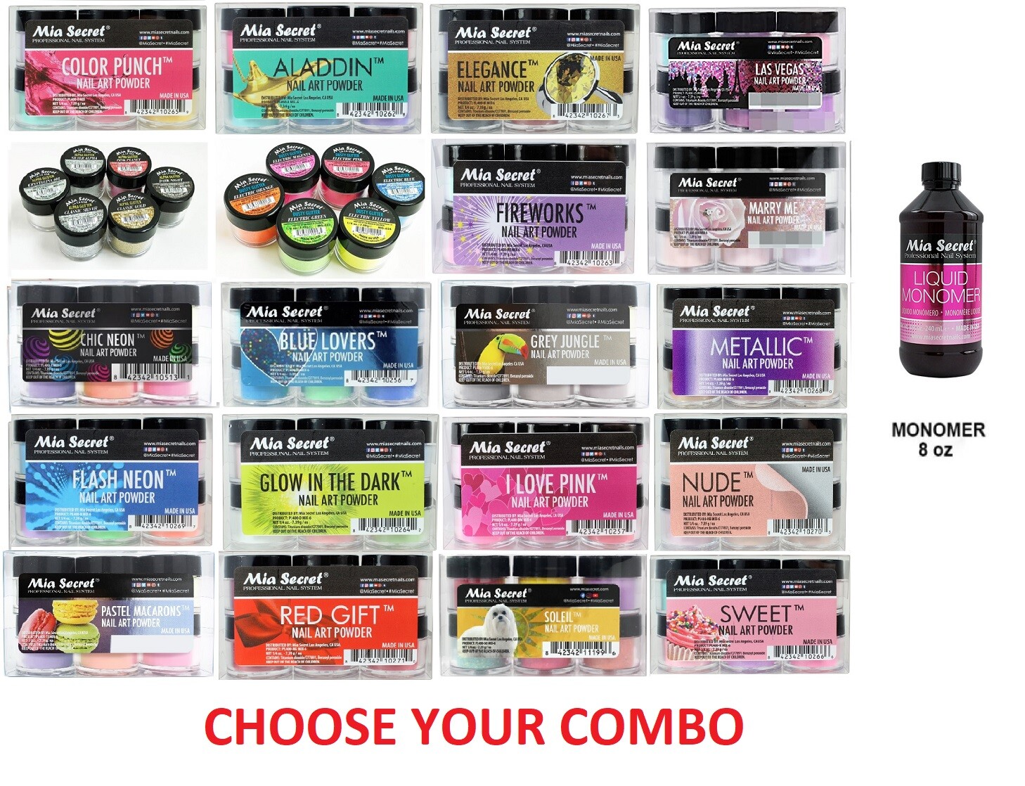 Mia Secret Monomer 4 oz with 6 Colors Set Nail Art Powder Selection (Pick Yours)