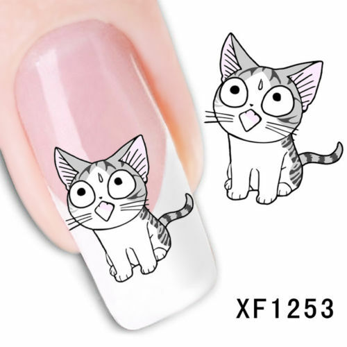 Nail Art Water Transfer Sticker Decal Stickers Pretty Cat Black XF1253