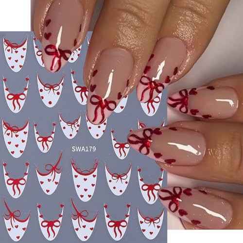 6 Sheets Valentines Day Nail Art Stickers French Tip Nail Stickers Heart-14