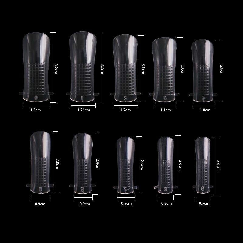 100Pcs Transparent Plastic Dual Nail Forms UV Gel Full Cover Mold Size Scale